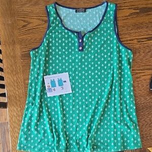 Papermoon Green Tank Top with Navy Trim